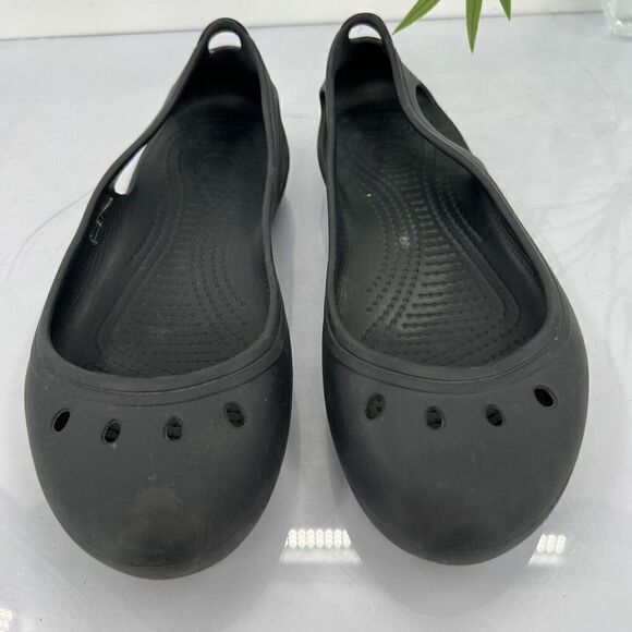 CROCS Women's Kadee Ballet Flats Size 9 Black Rubber Slip On Cutout Vented Shoe - Picture 2 of 8